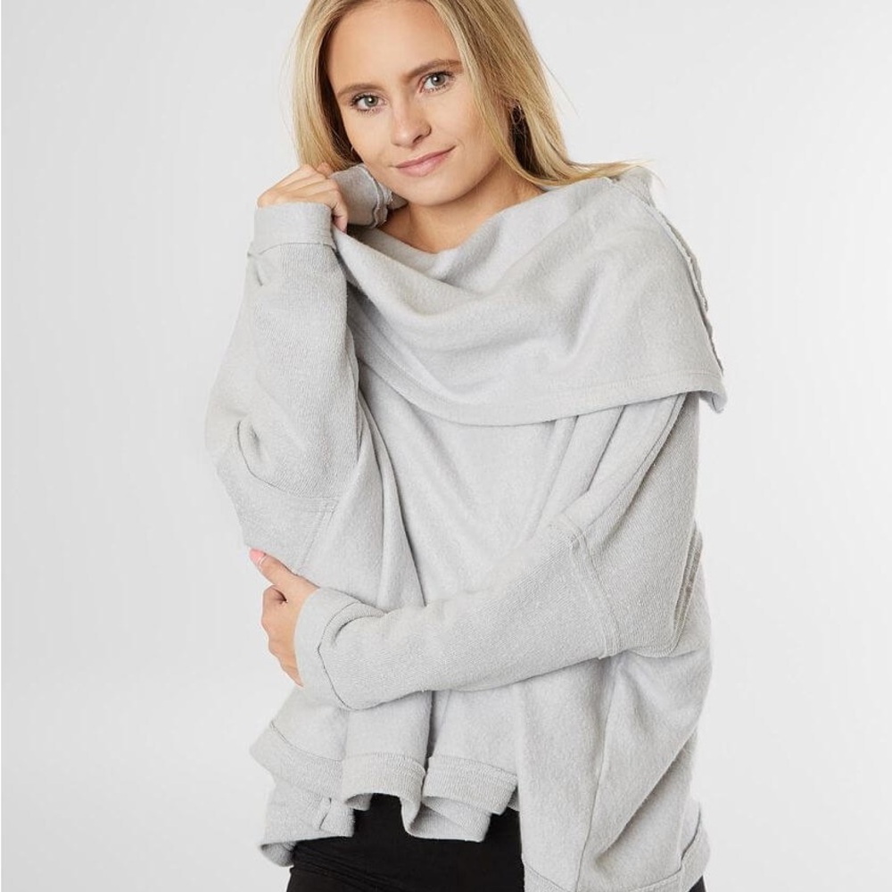 Free People Cozy Off-Shoulder Pullover Sweater - Light Gray